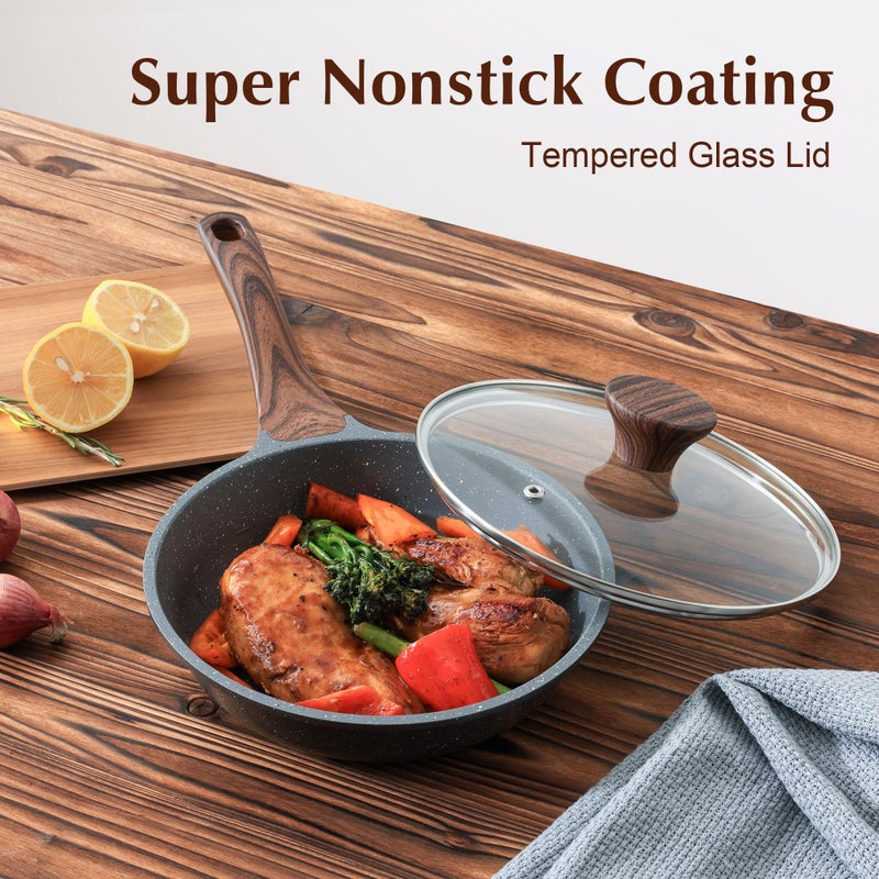 SENSARTE Nonstick Frying Pan Skillet with Lid, Omelet Pan with Cover, Healthy Egg Pan Chef's Pan, Kitchen Cooking Pan, PFOA Free (8inch + Glass Lid) - Image 2