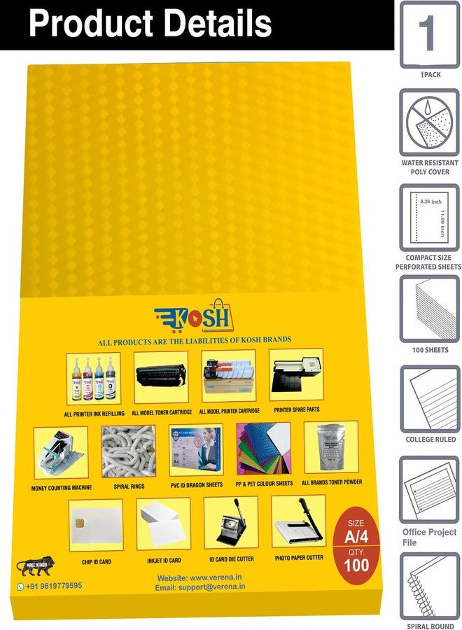 Kosh أوراق تجليد الكتب الحلزونية الماسية من مادة PVC من KOSH بحجم A4 - مجموعة واحدة، عبوة من 100 ورقة لكل مجموعة (أصفر) - Image 2