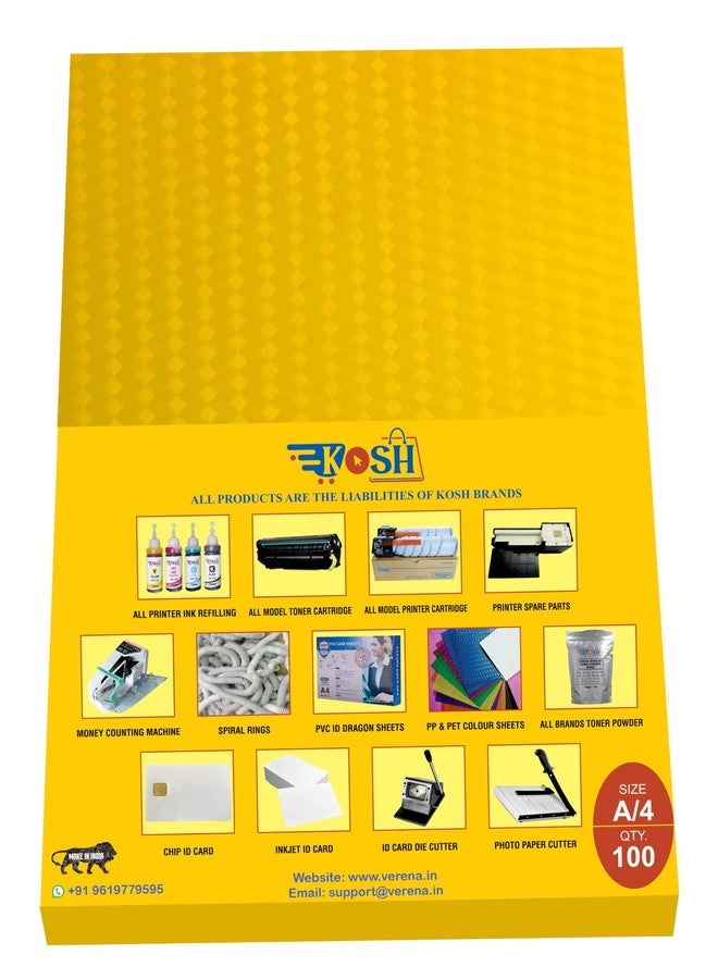 Kosh أوراق تجليد الكتب الحلزونية الماسية من مادة PVC من KOSH بحجم A4 - مجموعة واحدة، عبوة من 100 ورقة لكل مجموعة (أصفر) - Image 1