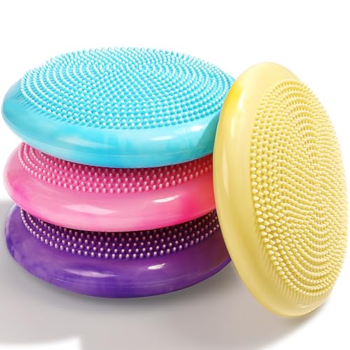 Libima 4 Pcs Wiggle Seat for Sensory Kids Inflated Wobble Cushion Sensory Seat Cloud Design Flexible Seating for Classroom Elementary Balance Disc with Pump for Kids Adult Pet Training(Stylish Color) - Image 1