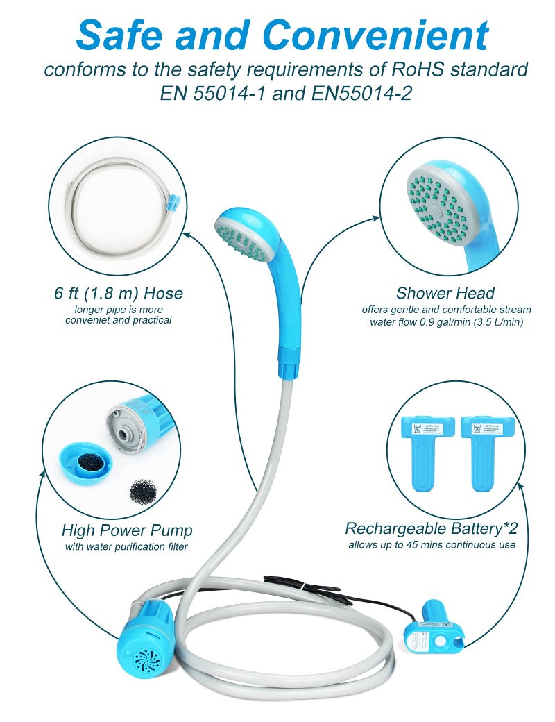 innhom Portable Shower Camping Shower Outdoor Camp Shower Pump, Electric Rechargeable Portable Camping Shower, Powered by Rechargeable Battery - Image 2