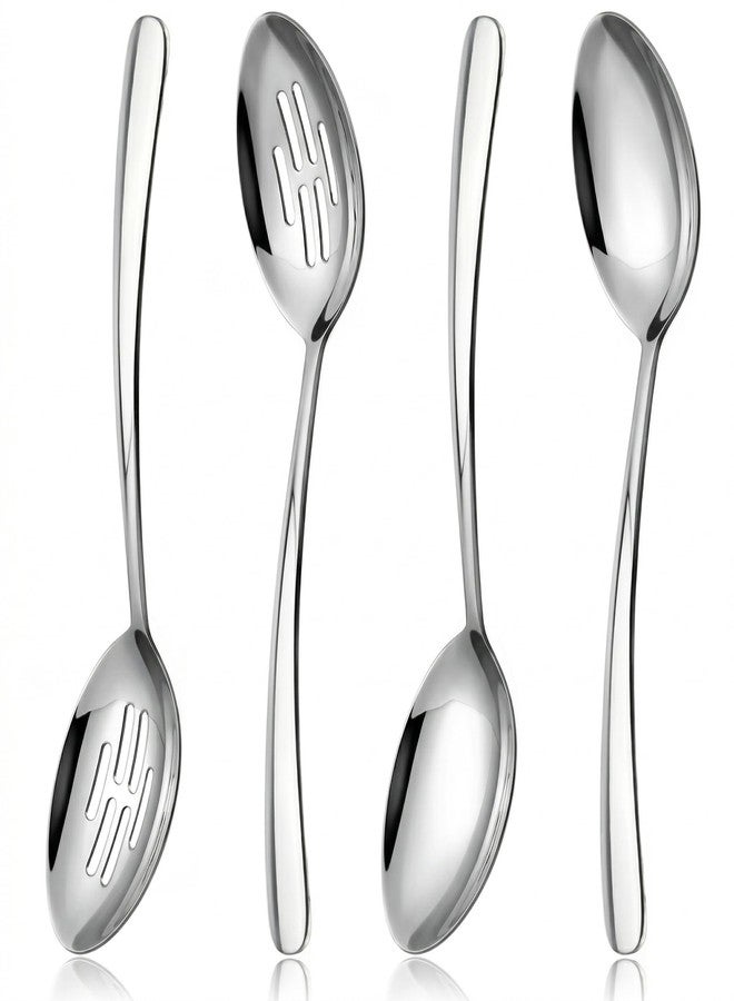 MUJINON 10.3-in Large Serving Spoons Set, 18/0 Stainless Steel, Heavy Duty, 2 Serving & 2 Slotted for Wedding Party Buffet Housewarming, Pack of 4 - Image 1