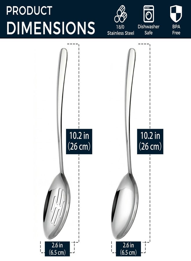 MUJINON 10.3-in Large Serving Spoons Set, 18/0 Stainless Steel, Heavy Duty, 2 Serving & 2 Slotted for Wedding Party Buffet Housewarming, Pack of 4 - Image 3