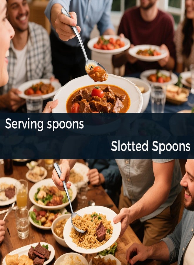 MUJINON 10.3-in Large Serving Spoons Set, 18/0 Stainless Steel, Heavy Duty, 2 Serving & 2 Slotted for Wedding Party Buffet Housewarming, Pack of 4 - Image 2