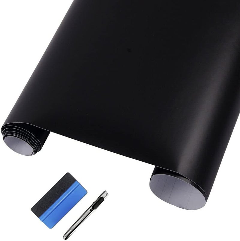 LZLRUN Matte Black Vinyl Wrap Self Adhesive Air Release Bubble - Outdoor Rated for Automotive Use - 2ft x 5ft Knife + Hand Tool - Image 1