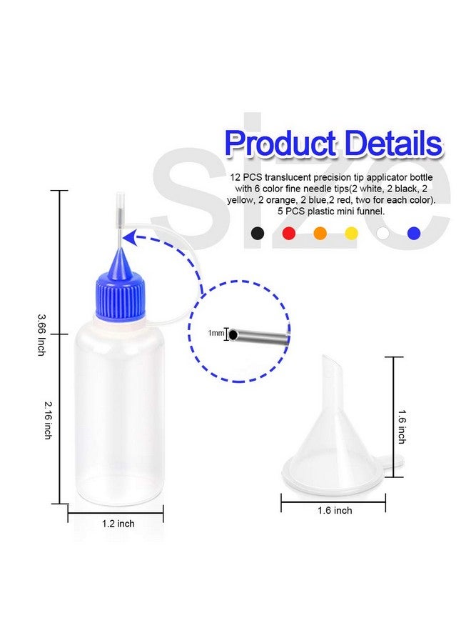 YGDZ 12Pcs Precision Tip Applicator Bottles 30Ml Needle Tip Squeeze Glue Bottles For Paint Quilling Craft 6 Colors Precision Bottles With 5 Mini Funnels - Image 2
