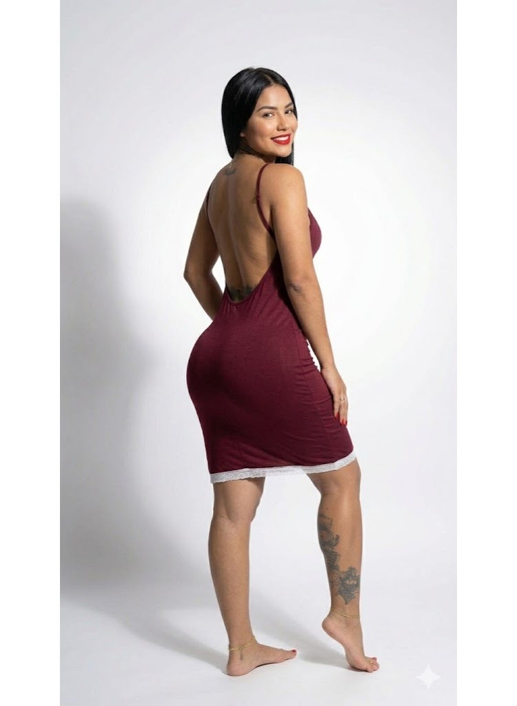 WARD Women's Lingerie Nightdress with Lace Trim Thigh-Length for women (one size, red) - Image 5