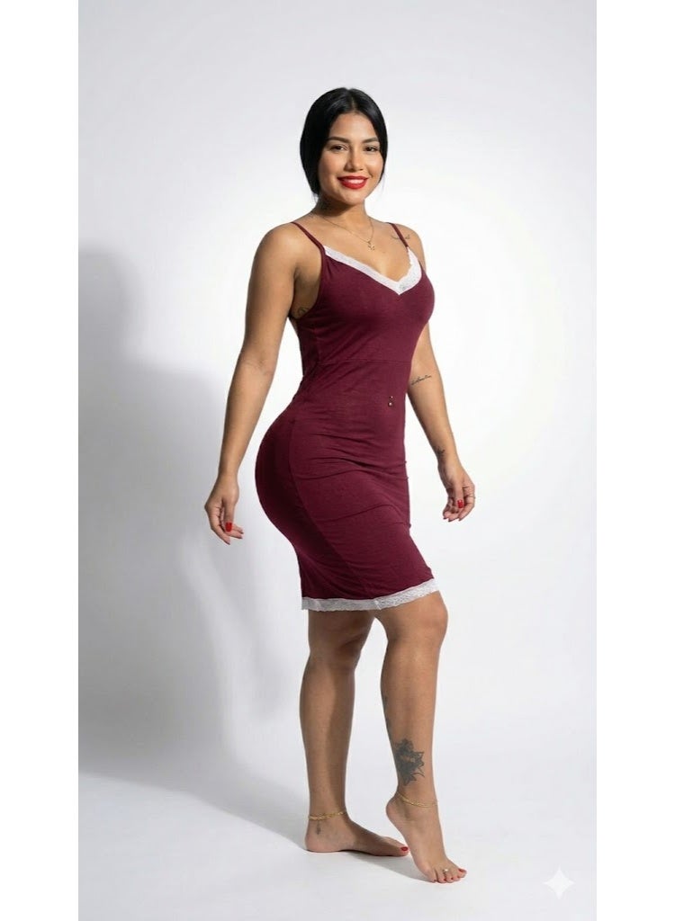 WARD Women's Lingerie Nightdress with Lace Trim Thigh-Length for women (one size, red) - Image 3