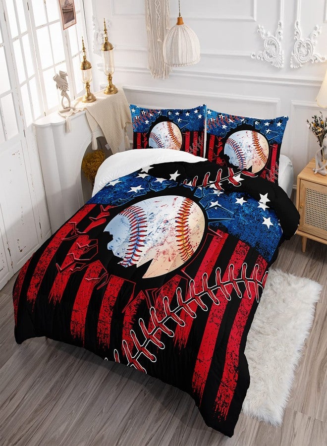 HOSIMA Baseball Comforter Set,Sports Comforter Sets for Boys Kids Teens Bedroom Decor,American Flag Comforter and Baseball Print Bedding Set with 2 Pillowcases,Twin Comforter Set. - Image 4