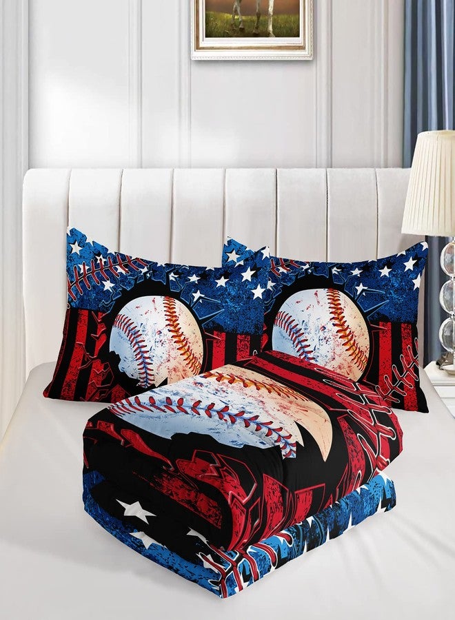 HOSIMA Baseball Comforter Set,Sports Comforter Sets for Boys Kids Teens Bedroom Decor,American Flag Comforter and Baseball Print Bedding Set with 2 Pillowcases,Twin Comforter Set. - Image 3