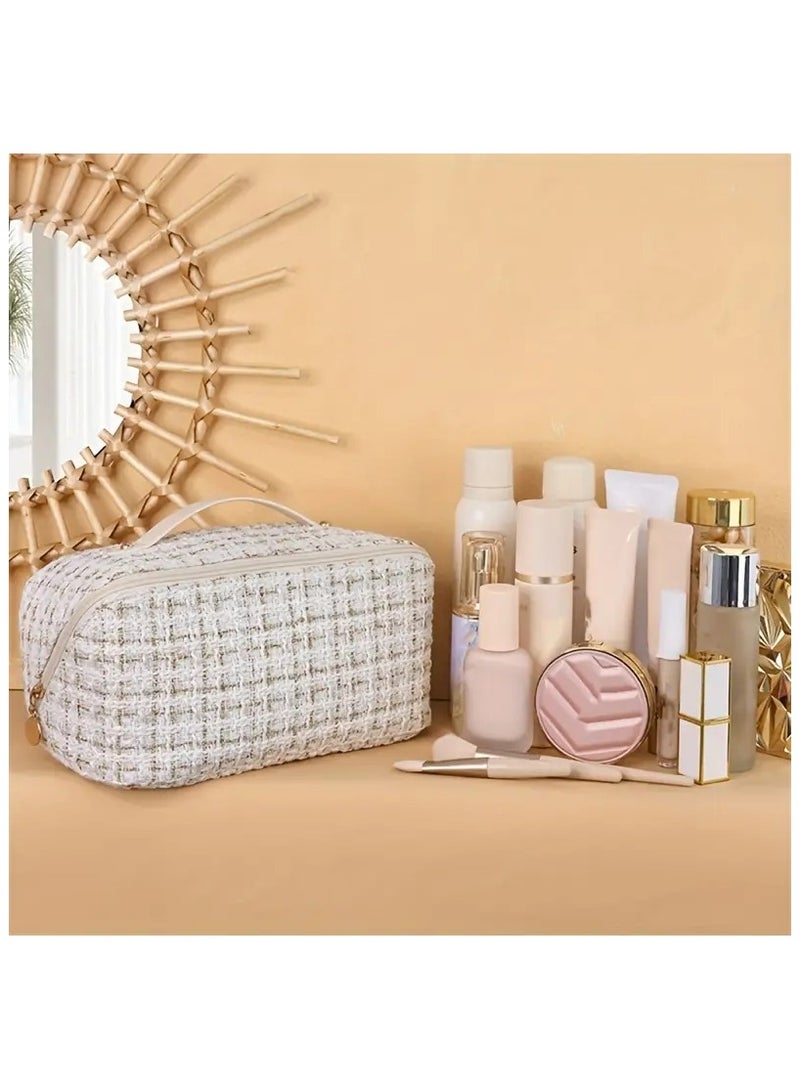 ORiTi Large Plaid Travel Makeup Portable Cosmetic Organizer with Easy Access and Flat Opening for Women Black - Image 4