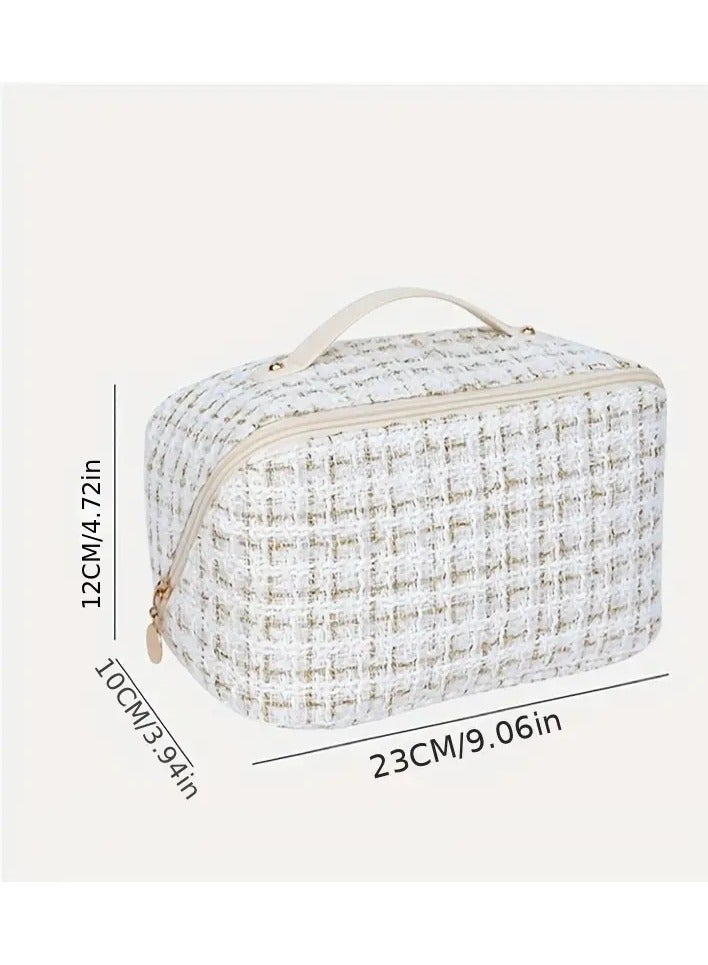 ORiTi Large Plaid Travel Makeup Portable Cosmetic Organizer with Easy Access and Flat Opening for Women Black - Image 5