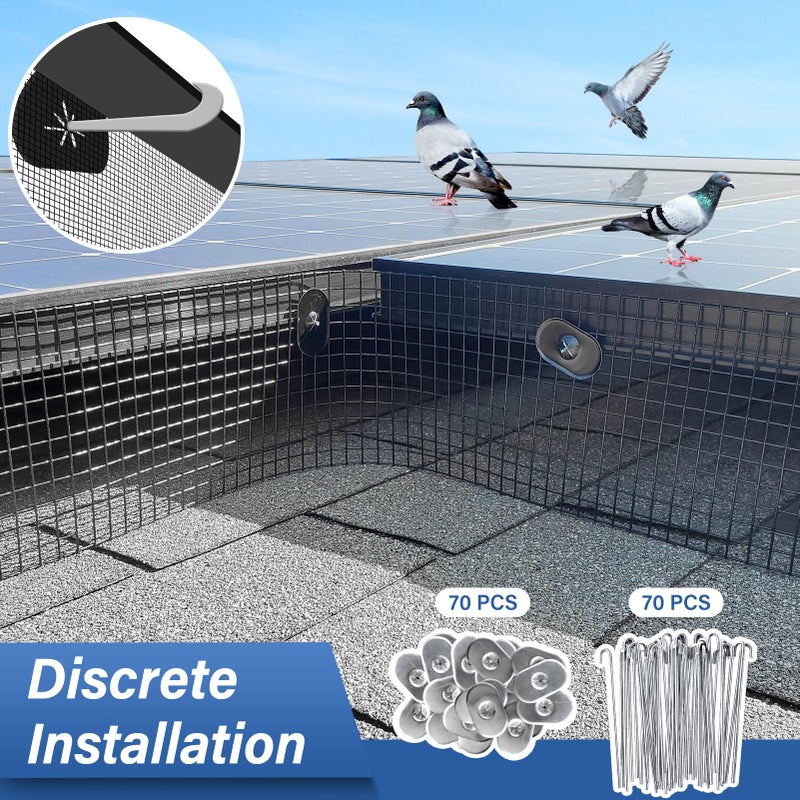 Ansgery Solar Panel Bird Guard,6in x 100ft Critter Guard Roll Kit for Roof Protection Net Wire Screen,Rust-Proof Black PVC Coated Galvanized Net Pigeon Mesh with 70 Fastener Clips for Bird,Animal Control - Image 4