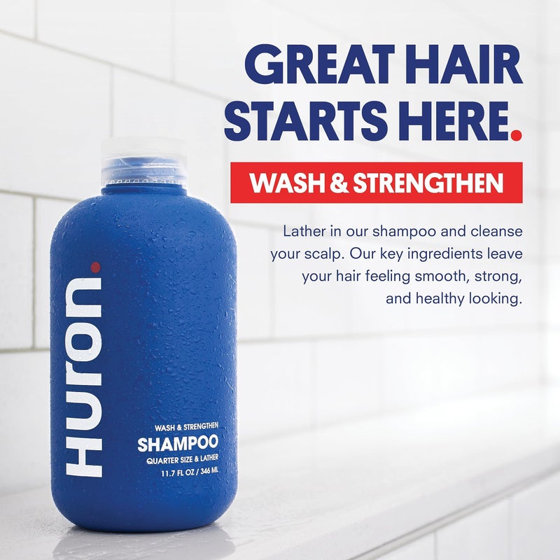 Huron Men's Shampoo | Cleansing & Hydrating Formula | Citrus, Fresh Juniper & Aromatic Greens Scent | Strengthens Hair | Sulfate-Free, Paraben-Free | Argan Oil, Aloe, Peppermint | 11.7 Fl Oz - Image 3