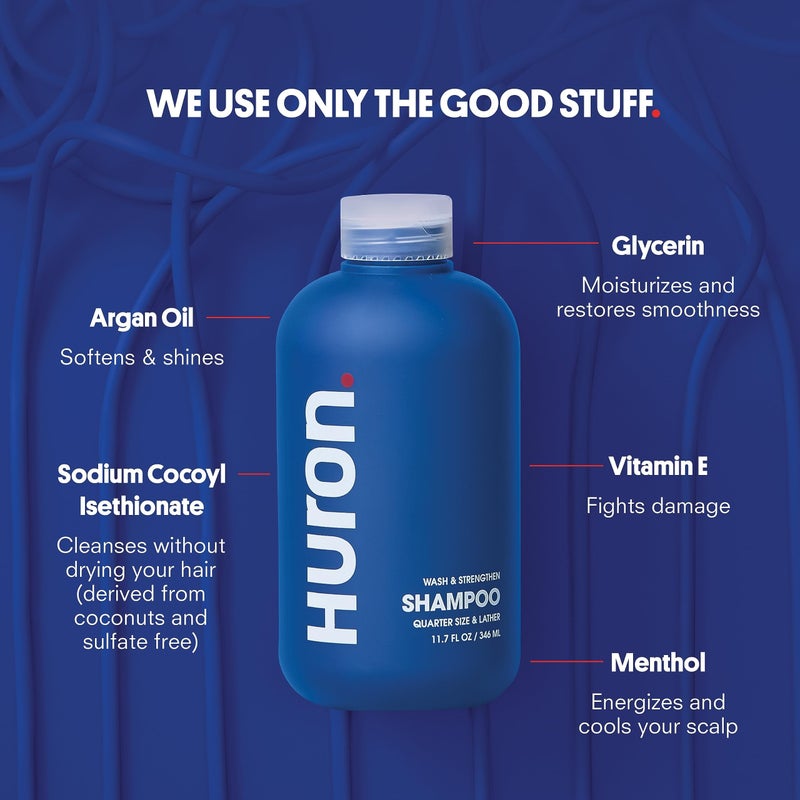 Huron Men's Shampoo | Cleansing & Hydrating Formula | Citrus, Fresh Juniper & Aromatic Greens Scent | Strengthens Hair | Sulfate-Free, Paraben-Free | Argan Oil, Aloe, Peppermint | 11.7 Fl Oz - Image 4