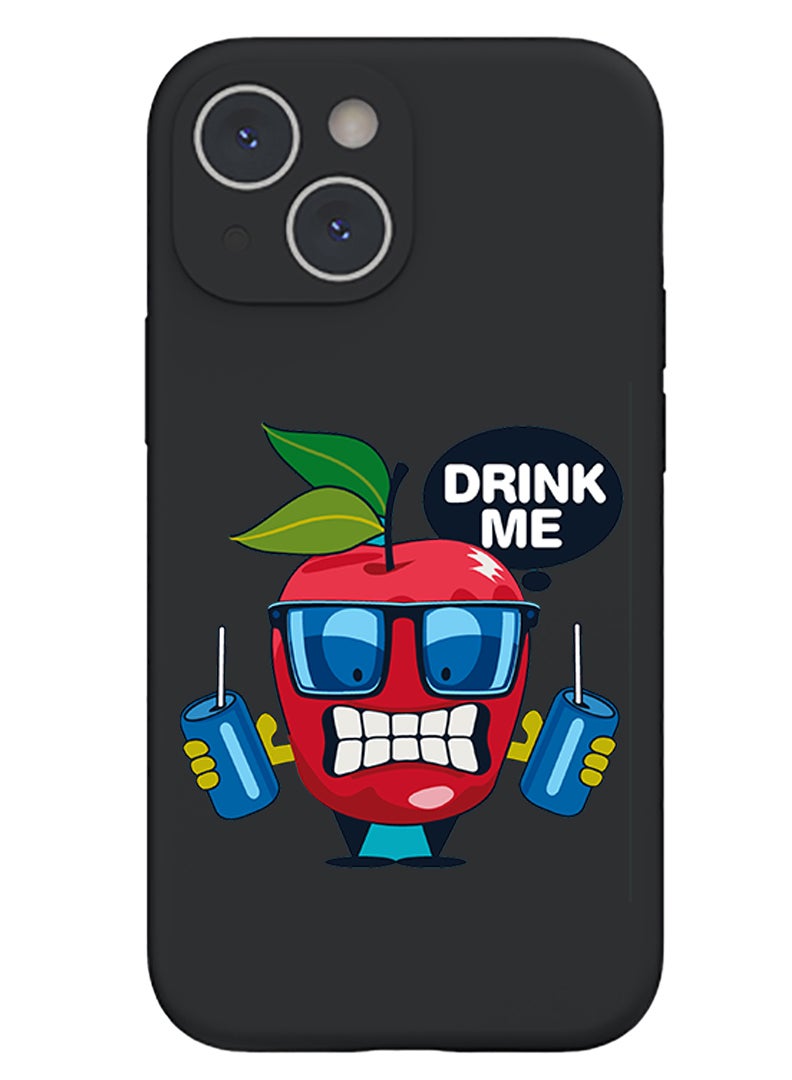 Theodor Protective Slim Fit Case Liquid Silicone Cover with Full Body Protection Anti-Scratch Shockproof Case For iPhone 15 Plus Black - Apple drink me - Image 1