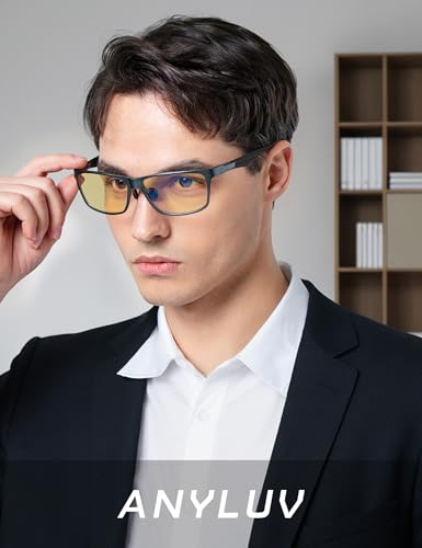 ANYLUV Blue Light Glasses Men Relieve Eyestrain and Eye Protection AlMg Metal Computer Blue Light Blocking GlassesBlack Carbon Fiber x0 - Image 3
