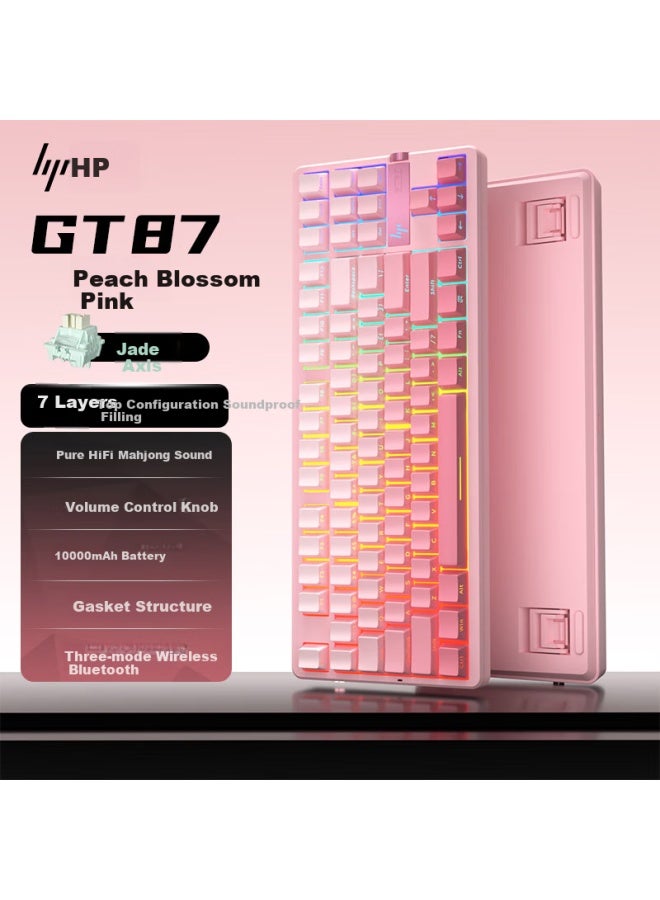 Hp Gt87 Mechanical Keyboard, Wireless, Wired, Bluetooth Tri-Mode, Gasket Customized, Sound-Absorbing, Side-Engraved, E-Sports Gaming Keyboard, Office Computer, Backlit, High Aesthetic Value, Peach Blossom Pink - Image 1