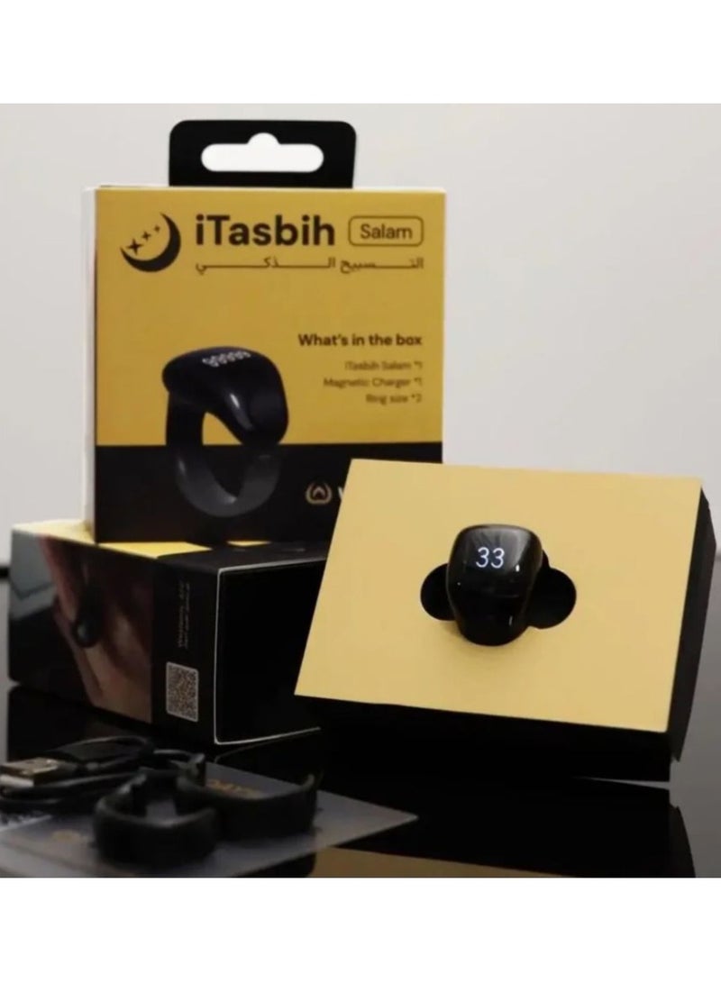 WESLAMIC Salam Smart Tasbih Ring – Counter up to 99999, Prayer Time Alerts, Tasbih Reminder, Long-Lasting Battery, Water & Dust Resistant - Large Size ( 22 mm + 20 mm ) - Image 1