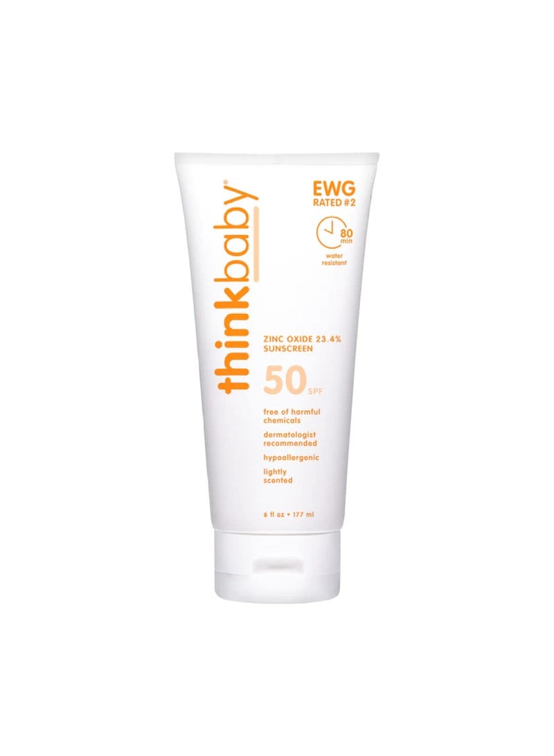 Thinkbaby SPF 50+ Baby Sunscreen, 6 Oz. - Safe, Natural Mineral Sun Cream for Babies - Water Resistant - Broad Spectrum UVA/UVB Sun Protection - Vegan Sunscreen for Kids - Image 1