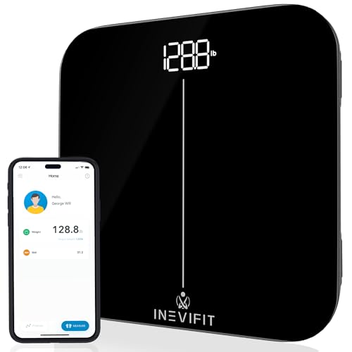 INEVIFIT Smart Premium Bathroom Scale Highly Accurate Bluetooth Digital Bathroom Body Weight Scale Precisely Measures Weight BMI for Unlimited Users