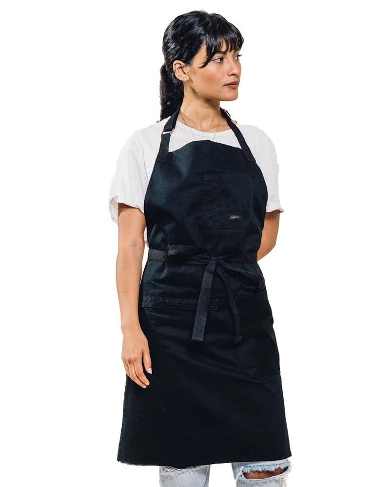 Caldo Daily Cotton Kitchen Apron for Cooking Mens and Womens Professional Chef or Server Bib Apron  Adjustable Straps with Pockets and Towel Loop Black