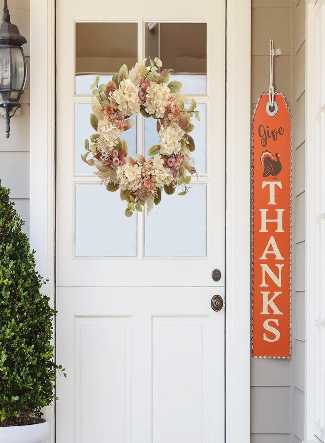 BINFEN 18 Inch Lush Fall Wreath for Front Door, Boho Brown Outdoor Wreath with Faux Dried Hydrangea Pampas Burlap & Flowers, Farmhouse Fall Winter Thanksgiving Harvest Décor - Image 5