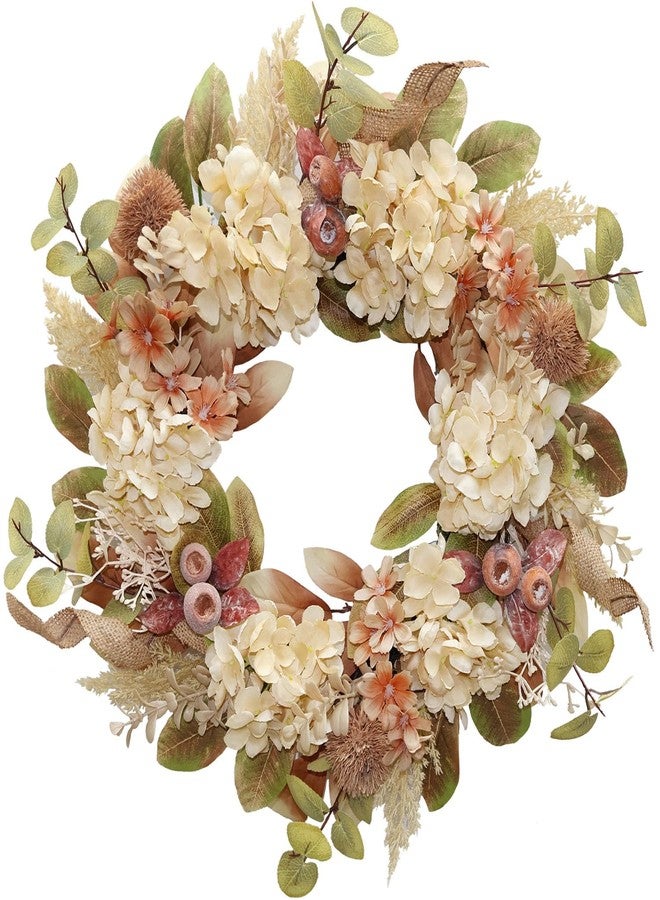 BINFEN 18 Inch Lush Fall Wreath for Front Door, Boho Brown Outdoor Wreath with Faux Dried Hydrangea Pampas Burlap & Flowers, Farmhouse Fall Winter Thanksgiving Harvest Décor - Image 1