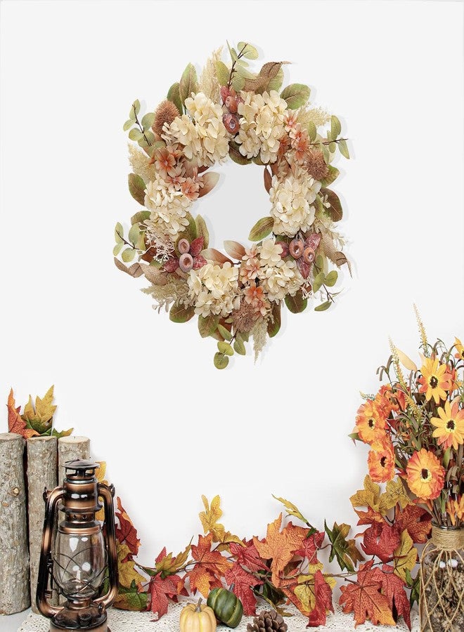 BINFEN 18 Inch Lush Fall Wreath for Front Door, Boho Brown Outdoor Wreath with Faux Dried Hydrangea Pampas Burlap & Flowers, Farmhouse Fall Winter Thanksgiving Harvest Décor - Image 4