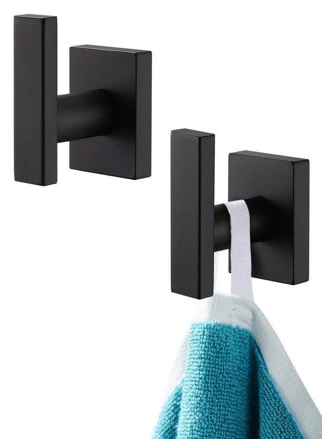 APLusee Matte Black Bath Towel Hook 2 Pack, 304 Stainless Steel Robe Hook, Wall Mounted - Image 1