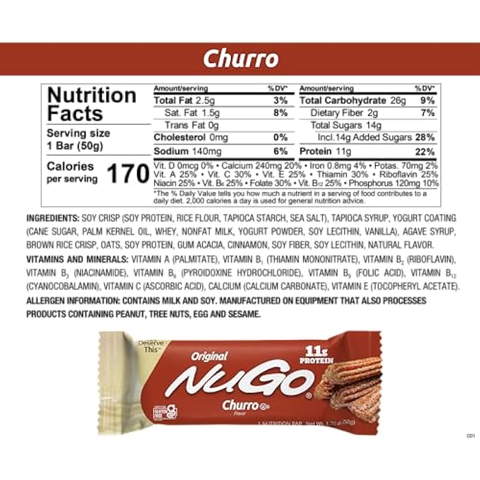 NuGo Protein Bar, Churro, 11g Protein, Gluten Free, 15 Count - Image 2