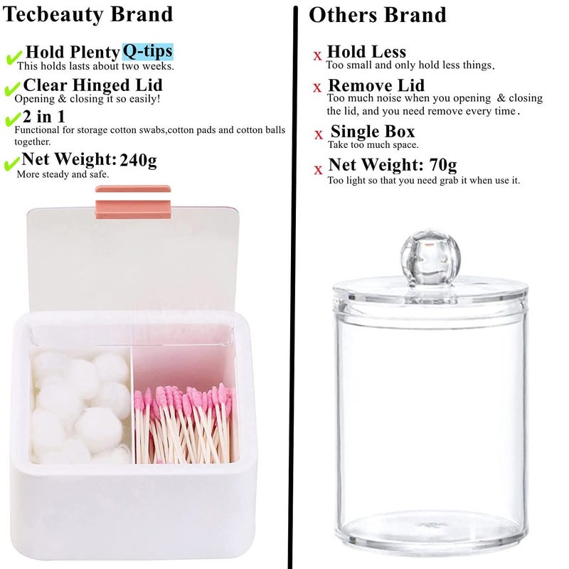 Tecbeauty 2 Slot Cotton Swab Ball Qtip Holder Jar Plastic Container Dispenser Box with Hinged Lid for Bathroom Home Storage Organizer - Image 4