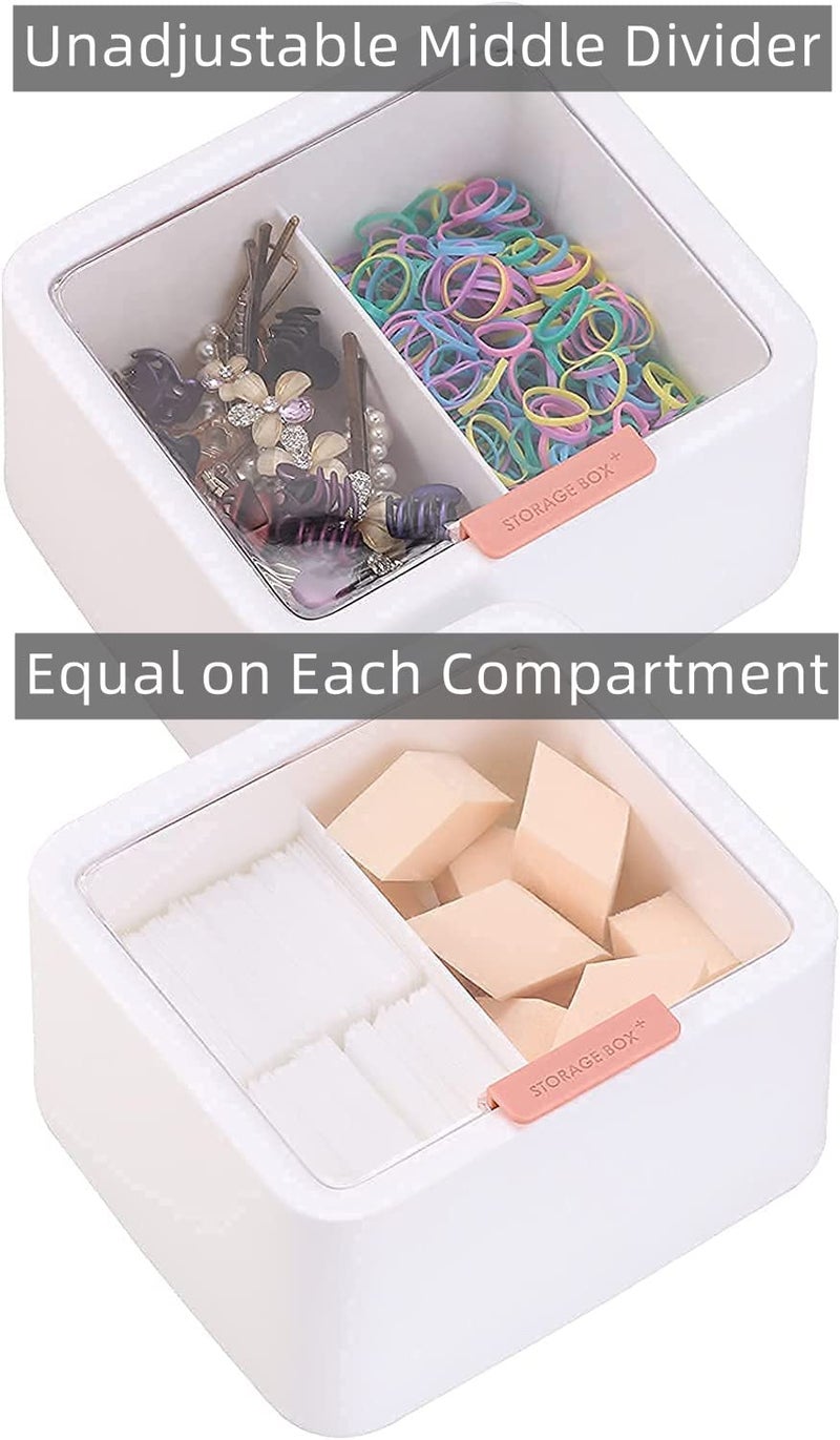 Tecbeauty 2 Slot Cotton Swab Ball Qtip Holder Jar Plastic Container Dispenser Box with Hinged Lid for Bathroom Home Storage Organizer - Image 2