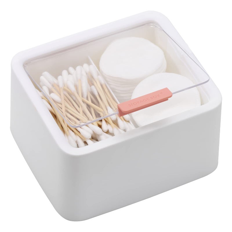 Tecbeauty 2 Slot Cotton Swab Ball Qtip Holder Jar Plastic Container Dispenser Box with Hinged Lid for Bathroom Home Storage Organizer - Image 1