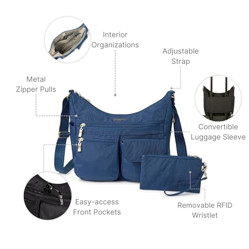 Baggallini حقيبة باغاليني إيفريوير - حقيبة هوبو كروس بودي للنساء مع حزام معصم مزود بتقنية RFID - حقيبة سفر مقاومة للماء - Image 3