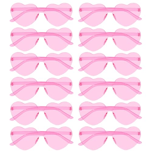 Bantoye 12 Pcs Heart Shaped Sunglasses Colorful Trendy Rimless Sunglasses Candy Color Party Favors for Women Pink - Image 1