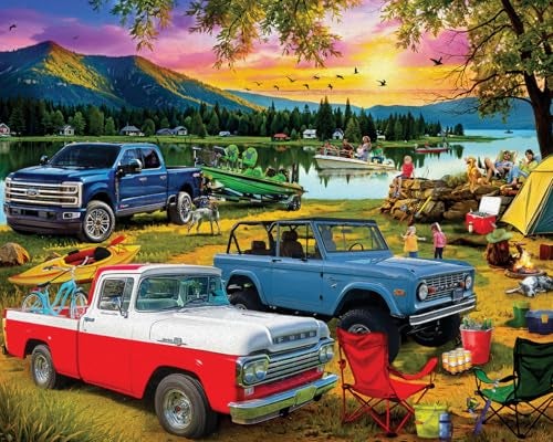 White Mountain 1000 Piece Jigsaw Puzzle Scenic Puzzles with Large Pieces Gift for Adults and Family 24x30 Family Day At The Lake Ford - Image 1