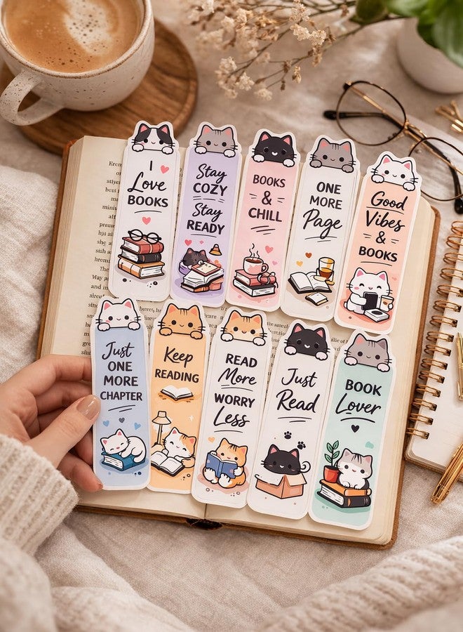 OneOclock Cute Cat Bookmarks for Book Lovers, Kawaii Design, Set of 10 Book Mark Gifts for BookLovers and BookReaders | Bookmarks for Books | Gift for Reader - Image 2