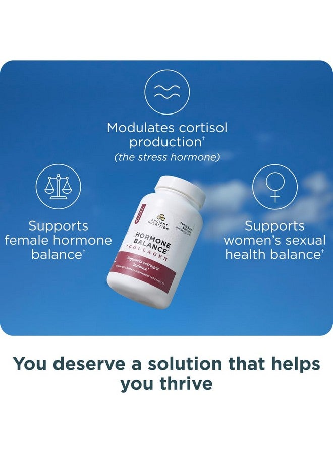 Ancient Nutrition مكمل توازن الهرمونات + الكولاجين من أنشينت نيوترشن، ببتيدات كولاجين مهدرجة، مكون رئيسي مثبت سريريًا لدعم توازن الهرمونات وزيادة الطاقة، 60 كبسولة - Image 2