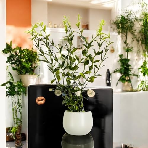 KRIWIN Magnetic Decorative Plant Pot with Artificial Greenery, 25 cm Height, White Plastic Pot Planter for Refrigerator - Image 5