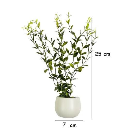 KRIWIN Magnetic Decorative Plant Pot with Artificial Greenery, 25 cm Height, White Plastic Pot Planter for Refrigerator - Image 2