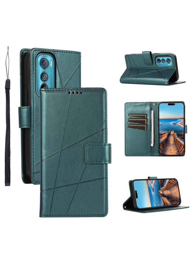 اس-توب جراب لهاتف Motorola Edge 30 مصنوع من جلد البولي يوريثان الأصلي ومزخرف بخطوط بارزة - Image 1