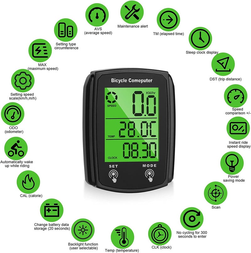 SHIVEXIM Bike Computer, Universal 19 Functions IP54 Waterproof Bicycle Speedometer Odometer, Cycling Computer with LCD Backlight Display Touch Screen, Automatic Start/Stop, for Cycling - Image 4