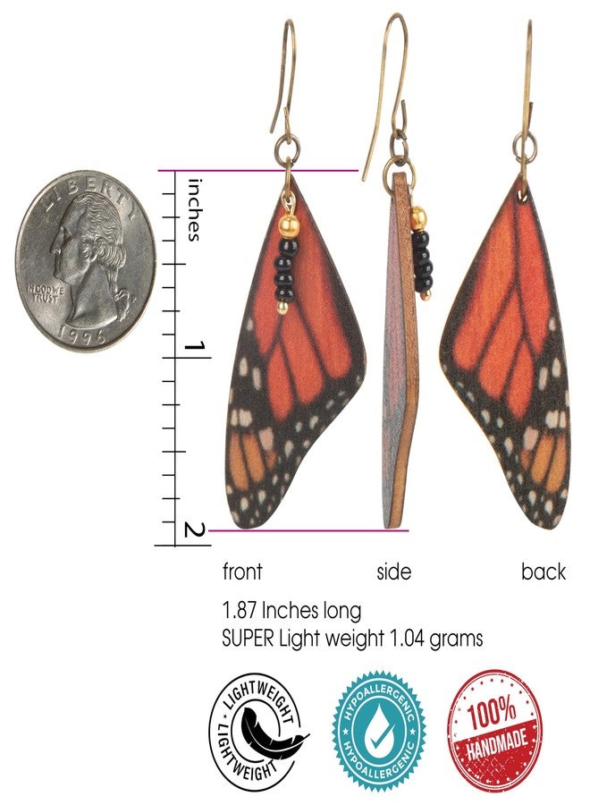 SPUNKYsoul Monarch Butterfly Earrings – Handmade Lightweight Dangle Earrings – Eco-Friendly Boho Jewelry Inspired by Nature – Hypoallergenic & Nickel-Free – Thoughtful Gift for Nature Lovers - Image 3