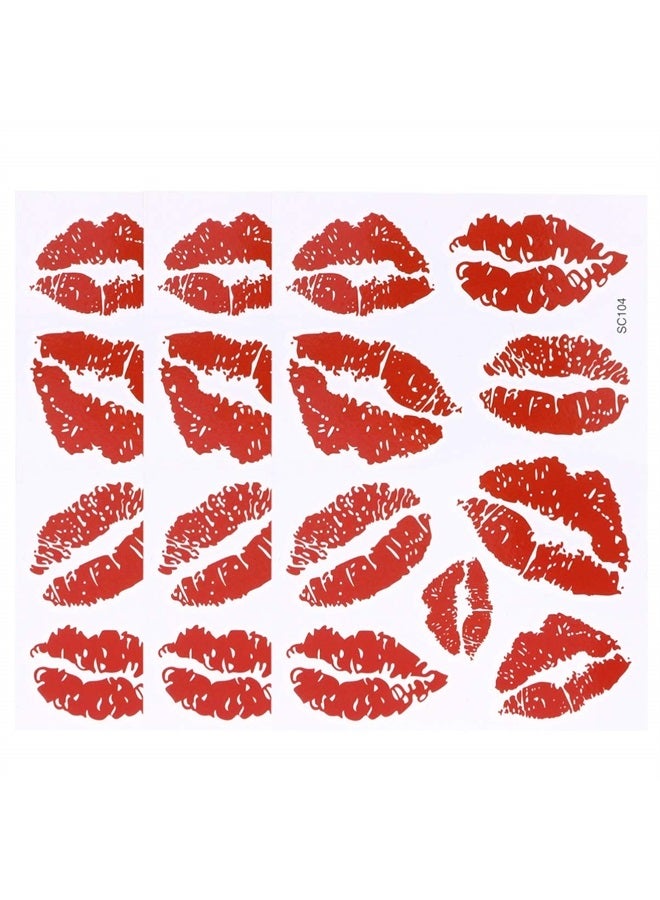 Uonlytech 6Pcs Red Lips Tattoo Stickers, Small Temporary Kiss Stickers Water- proof Body Art Tattoo Stickers for Women Girls Kids Decorations Tattoo - Image 1