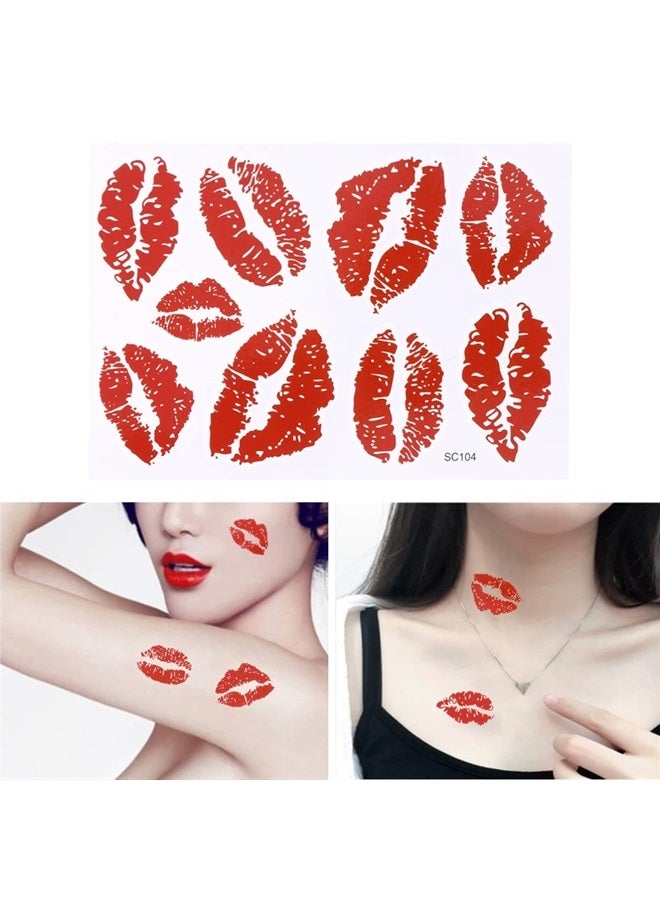 Uonlytech 6Pcs Red Lips Tattoo Stickers, Small Temporary Kiss Stickers Water- proof Body Art Tattoo Stickers for Women Girls Kids Decorations Tattoo - Image 2