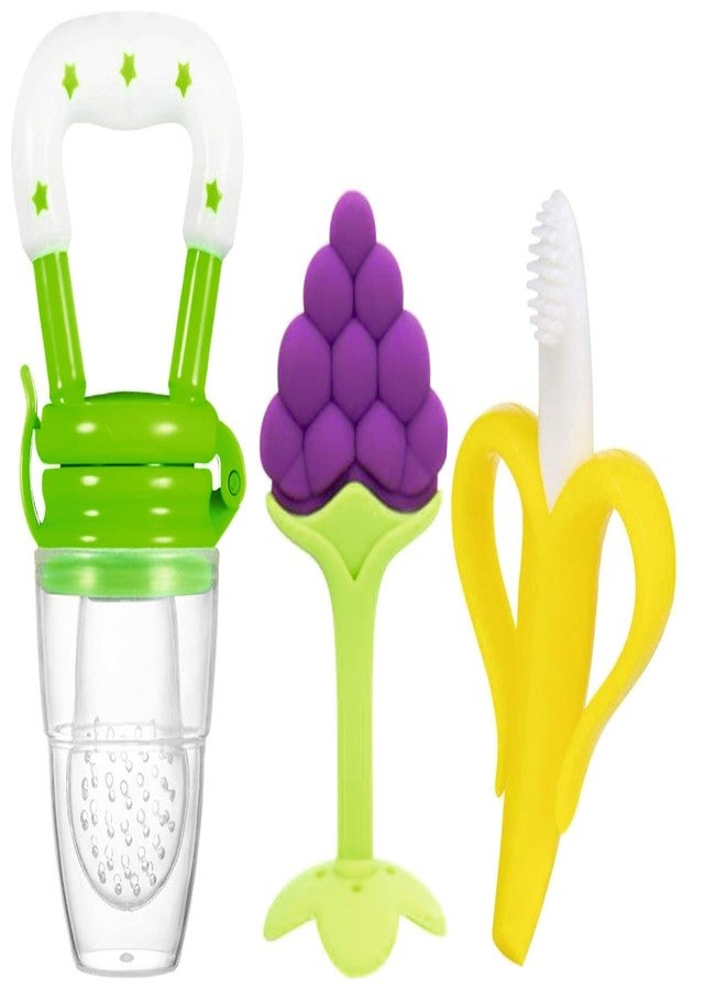 Roforuf Baby Banana Teether,Grapes Teether & Fruit Feeder Combo – Safe & Soft Teething Relief & Oral Care Perfect for Newborn Toddlers & Infant Baby - Pack of 3 (Green GRP) - Image 1