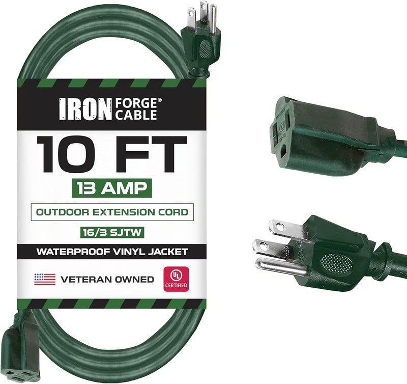 IRON FORGE CABLE 10 Ft Outdoor Extension Cord - 16/3 Durable Green Cable - Image 1