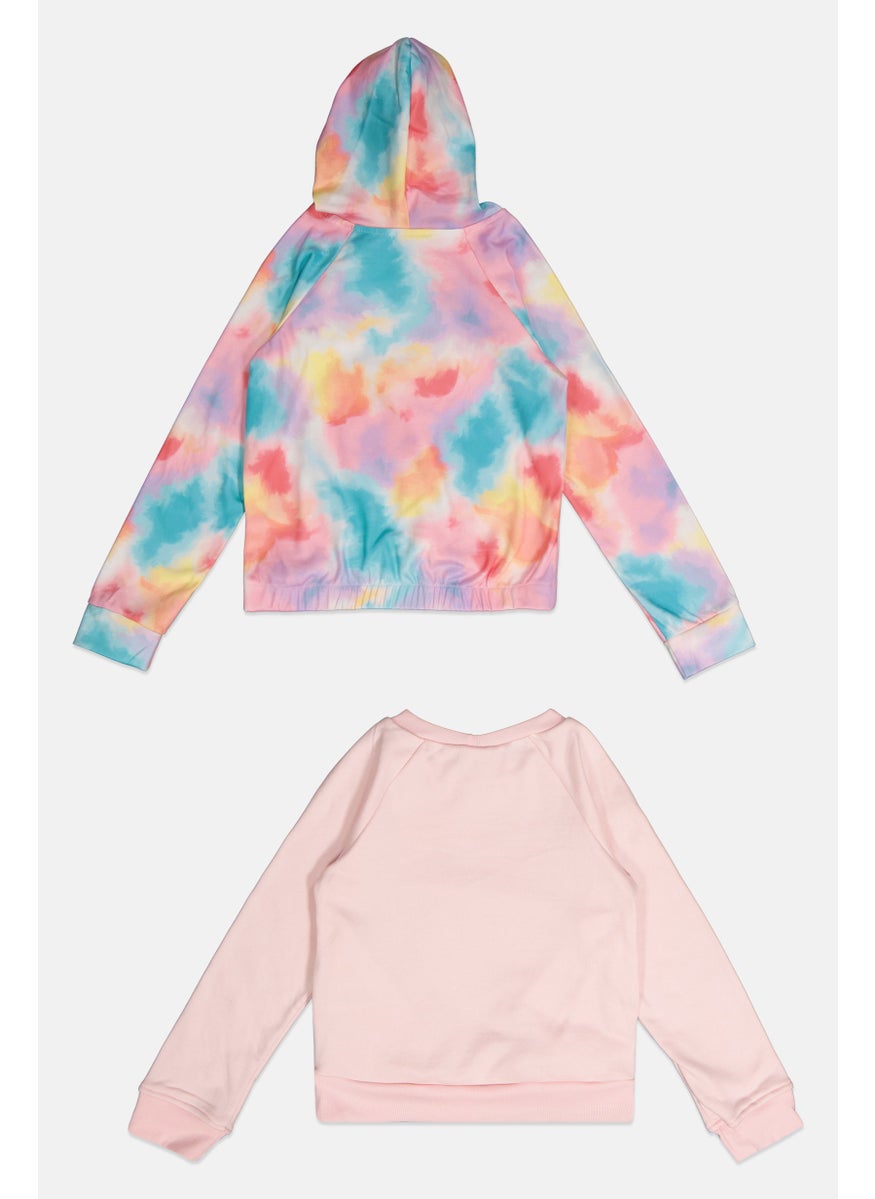 Body Glove - Kids Girl 2pcs Brand Logo Crew Neck And Hooded Sweatshirts, Pink - Image 1