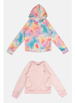 Body Glove Kids Girl 2pcs Brand Logo Crew Neck And Hooded Sweatshirts, Pink  - Image 1